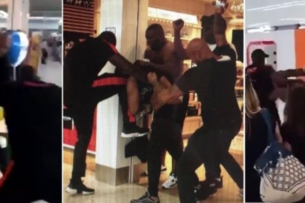 Scenes from the wild brawl between French rappers Booba and Kaaris and their entourages, at the departures hall of Orly airport in Paris. Photos: Twitter