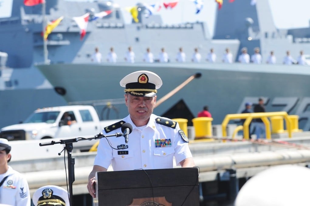Vice Admiral Shen Jinlong giving a speech at the US naval base in San Diego, California, in 2014. Photo: Xinhua/Hu Kaibing