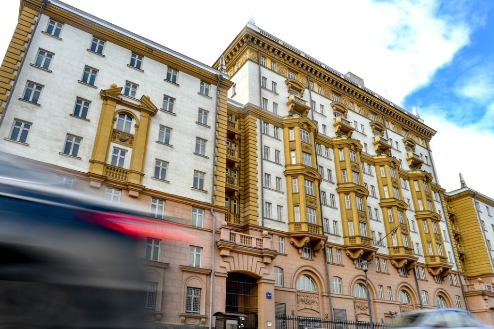 Cars drive past the US embassy in Moscow on April 3, 2018. Photo: Agence France-Presse