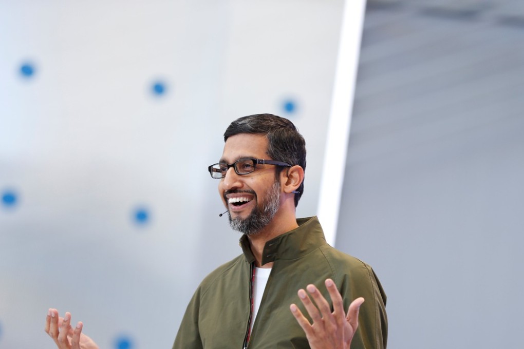 Google CEO Sundar Pichai speaks onstage during the annual Google I/O developers conference in Mountain View, California, May 8, 2018. Photo: Reuters/Stephen Lam