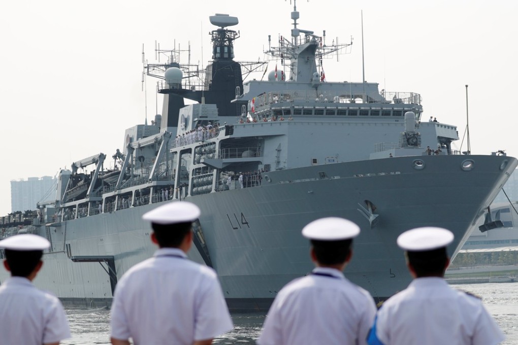 HMS Albion, a British Royal Navy amphibious assault ship, arrives at Harumi Pier in Tokyo on August 3, 2018. Photo: Reuters