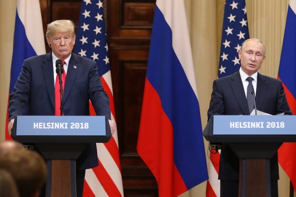 President of the United States Donald Trump, and Vladimir Putin, Russia's president, at a press conference in Helsinki, Finland, on July 16, 2018. Picture: Bloomberg/Chris Ratcliffe