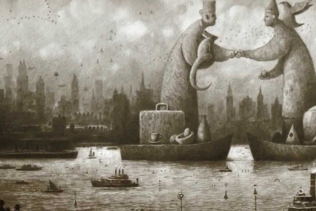 A frame from The Arrival, a graphic novel by Shaun Tan.