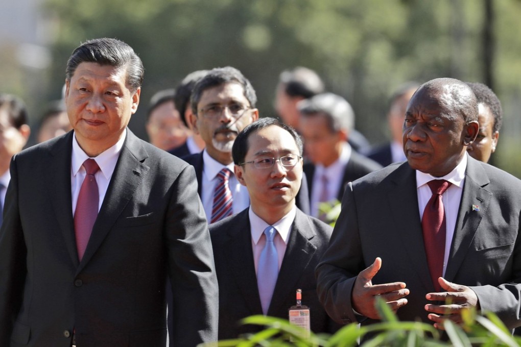 Chinese President Xi Jinping with South African President Cyril Ramaphosa in Pretoria, South Africa, ahead of the three-day BRICS Summit in Johannesburg. Photo: AP