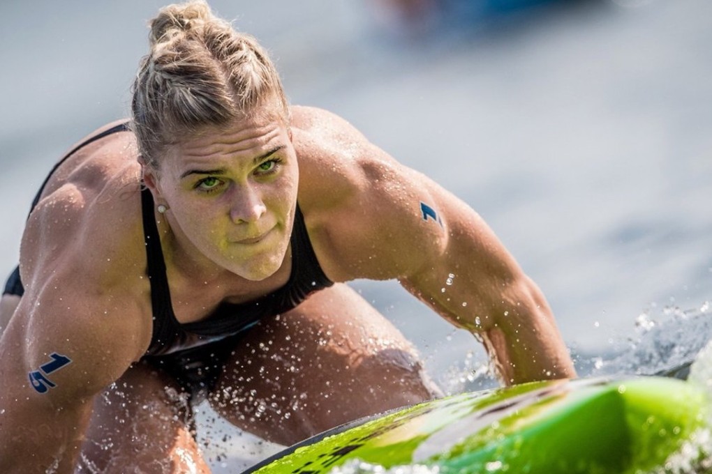 Katrin Davidsdottir paddles in the Madison Triplus. Photos: Twitter/@CrossFitGames