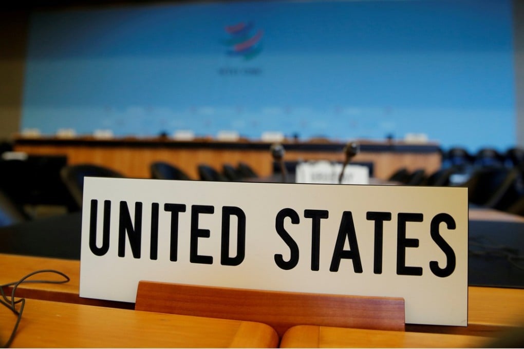 File photo of the name place sign for the United States on the country’s desk before the General Council meeting at the World Trade Organisation in Geneva. Photo: Reuters