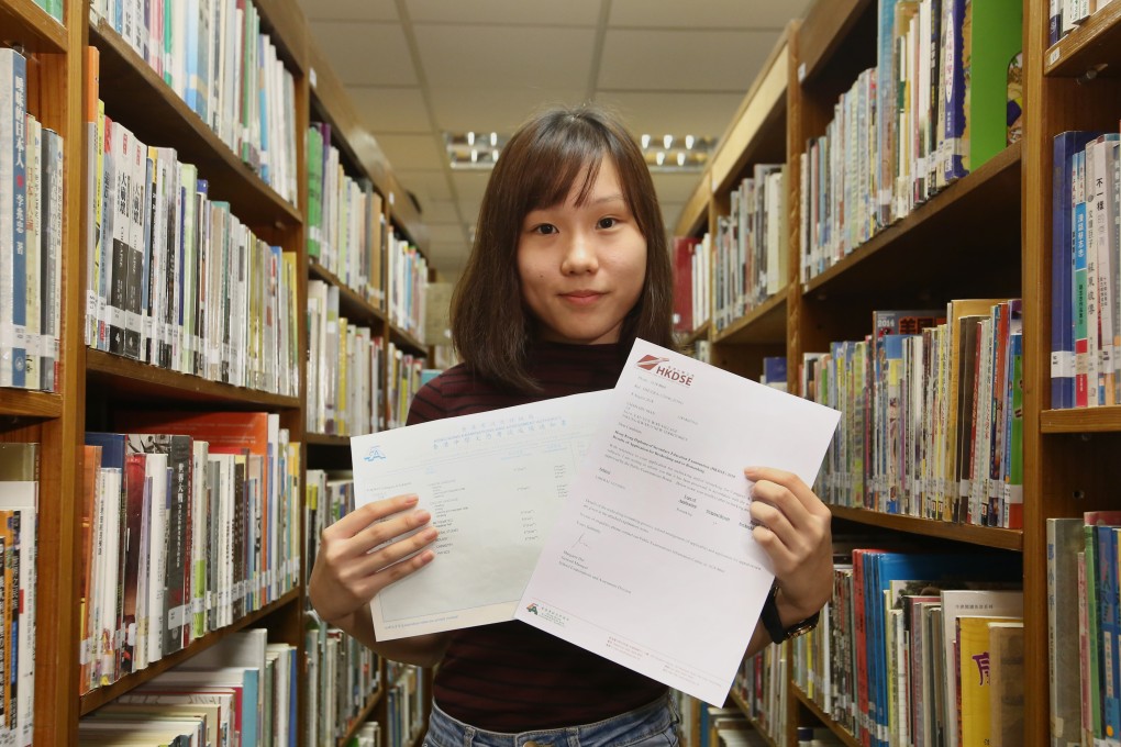 Student Chan Hiu-man had one of her exam results upgraded from 5* to 5** on Wednesday. Photo: Edmond So