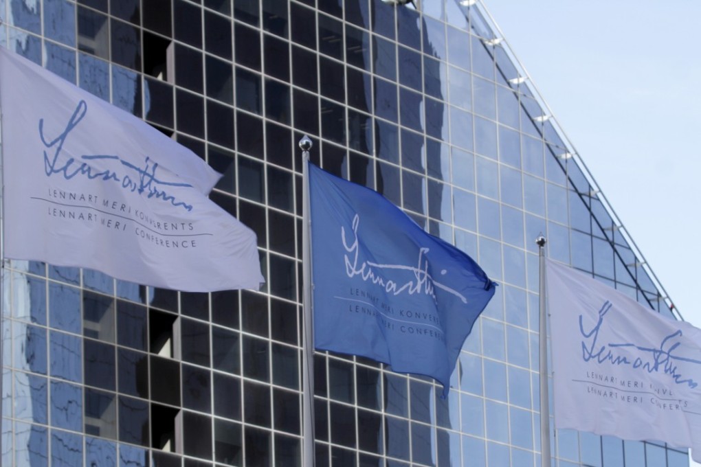 A view of flags flying opposite the Radisson Blu Sky Hotel during the 12th edition of the Lennart Meri Conference in Tallinn, Estonia on 1 June 2018. Photo: EPA-EFE
