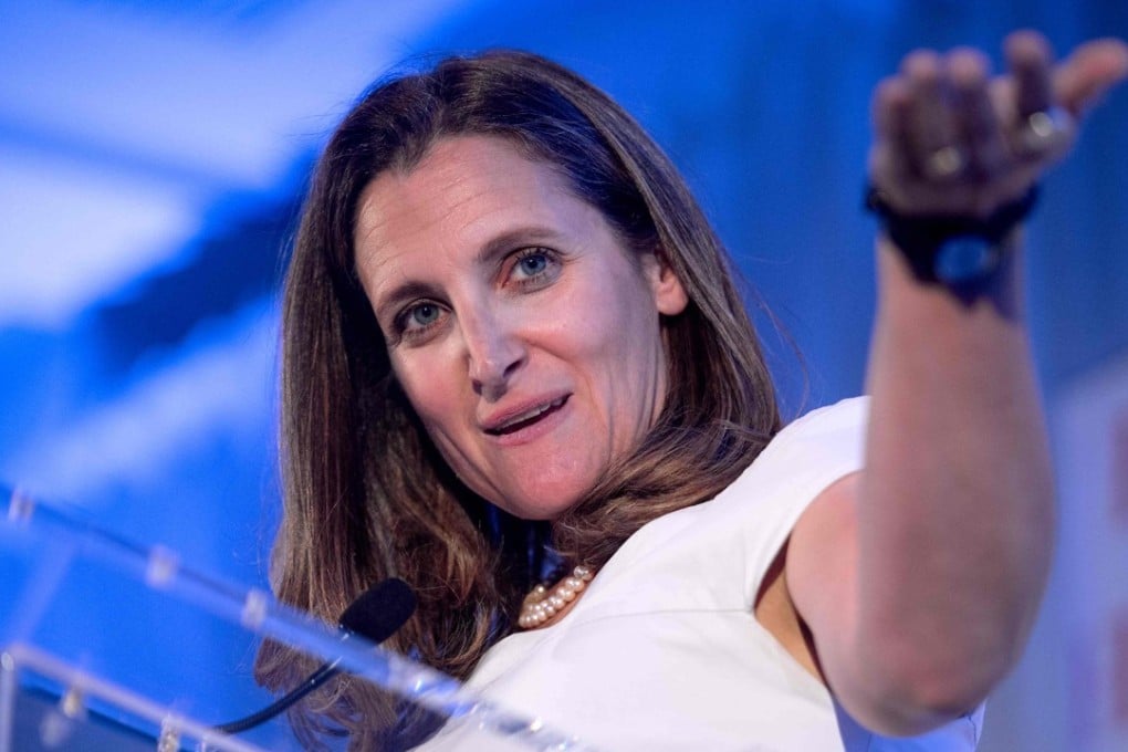 Canadian Foreign Minister Chrystia Freeland speaks after receiving Foreign Policy's 2018 Diplomat of the Year award in Washington. Photo: Agence France-Presse