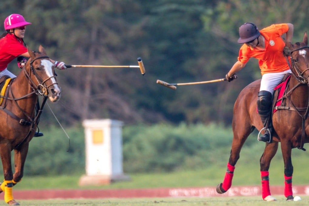 Jackie Wang (left) in action playing polo. Photo: Handout
