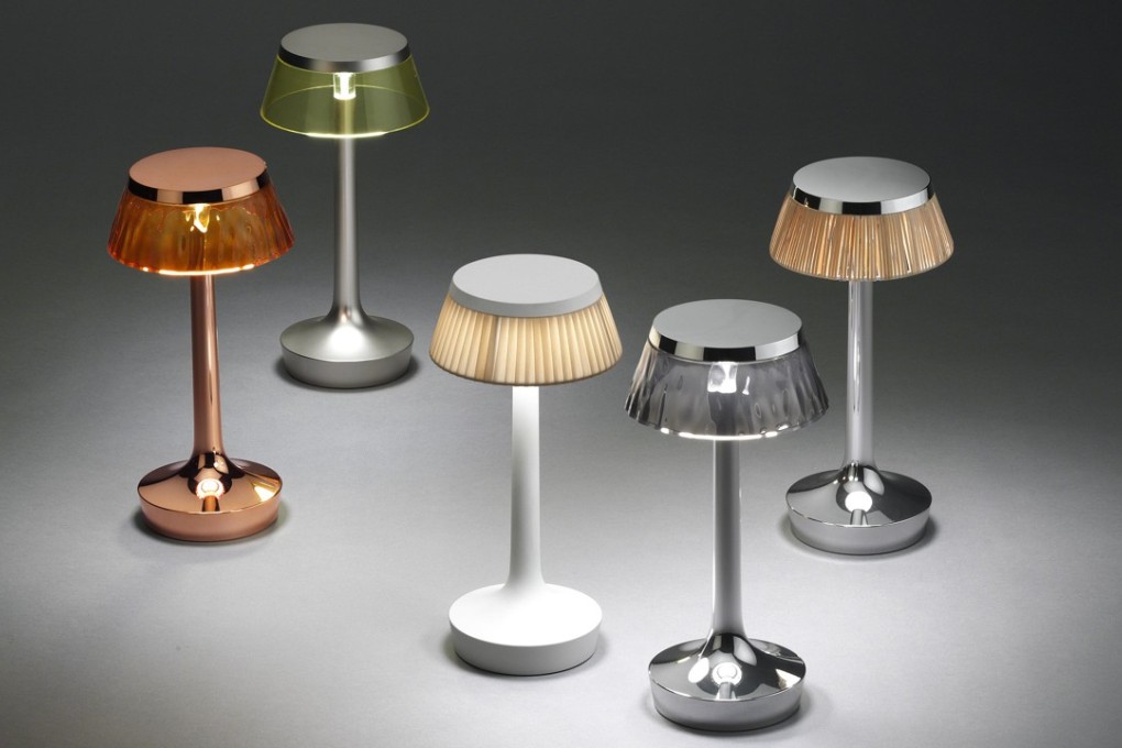 Bon Jour Unplugged cordless lamps, by Philippe Starck. The LED table lamps are powered by a rechargeable battery. Photo: Flos