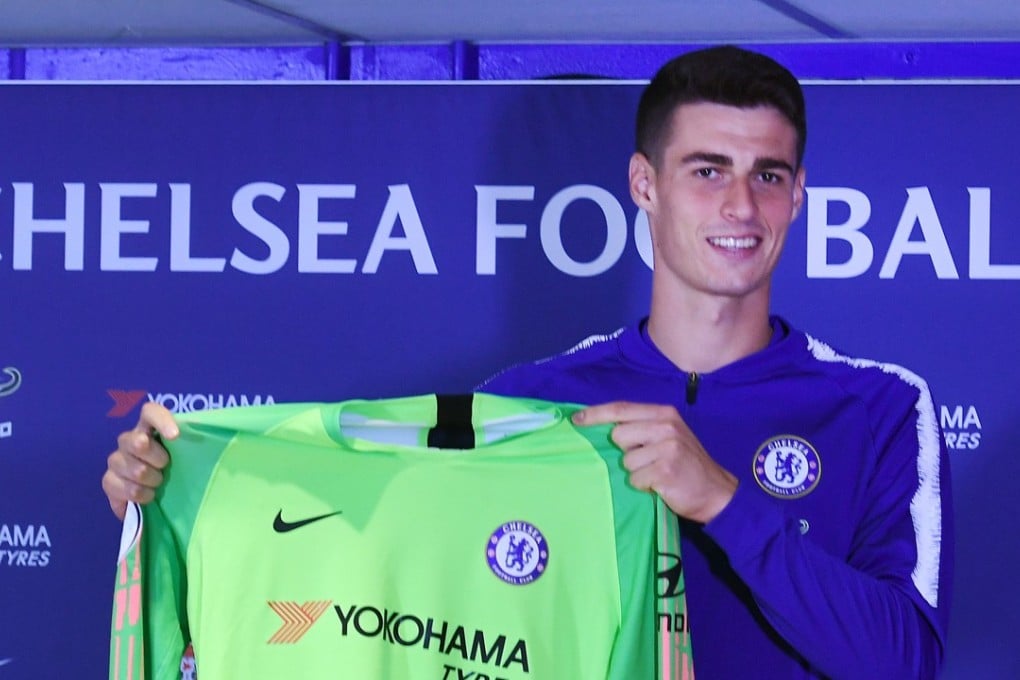 Chelsea’s new goalkeeper Kepa Arrizabalaga poses during his presentation at Stamford Bridge. Photo: EPA