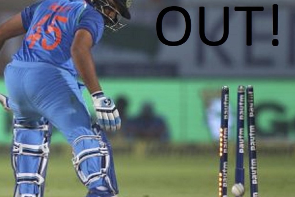 India captain Rohit Sharma is bowled out by Sri Lanka’s Akila Dananjaya during their third and final one-day international match in Visakhapatnam, India. Photo: AP