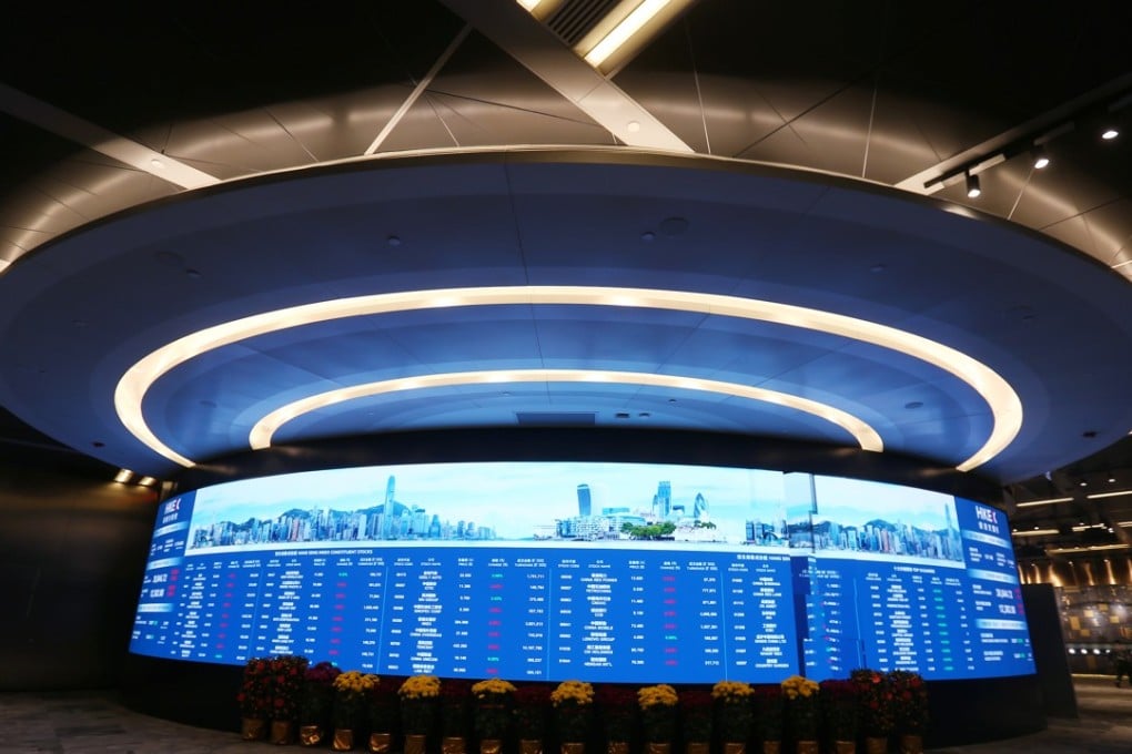 Video Wall at HKEX Connect Hall at the Exchange Square in Central. 28FEB18 SCMP / Xiaomei Chen