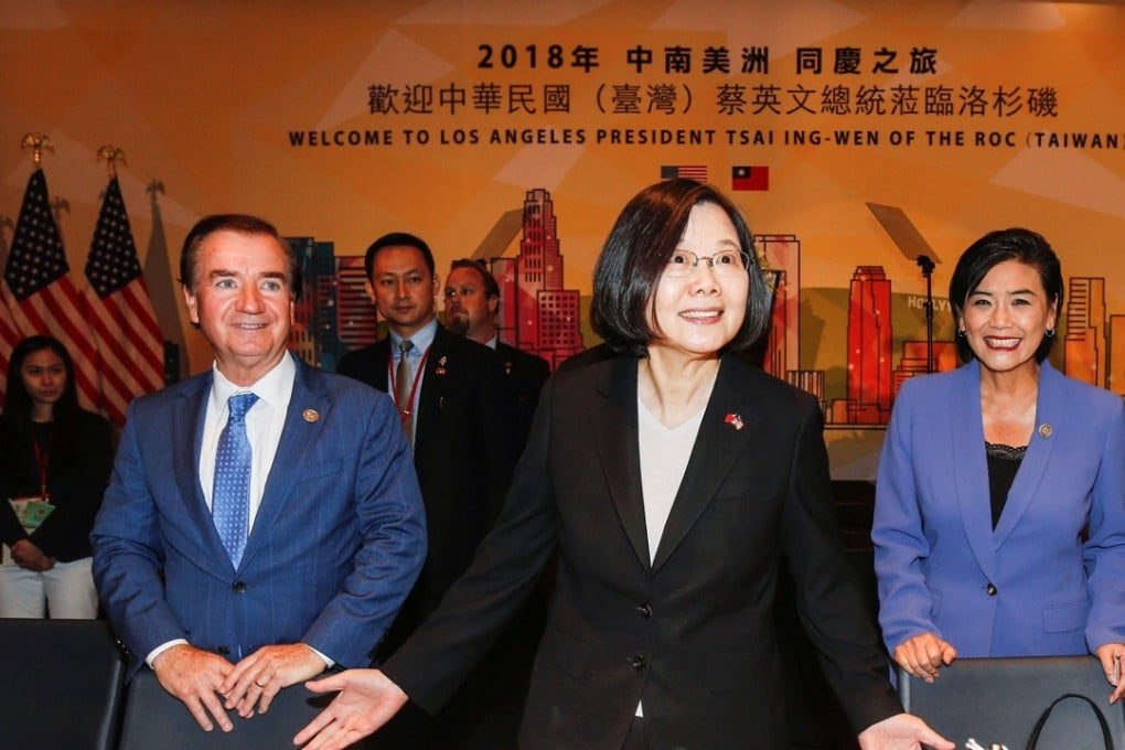 Taiwanese President Tsai Ing-wen, with US Representative Ed Royce, and US Congresswoman Judy Chu at the Los Angeles Overseas Chinese Banquet on Sunday. Photo: Reuters