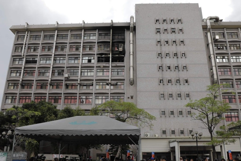 Thirty-six people, including three staff, were evacuated when the fire broke out in the palliative care facility on the seventh floor of the Ministry of Health and Welfare Taipei Hospital in New Taipei City. Photo: AFP