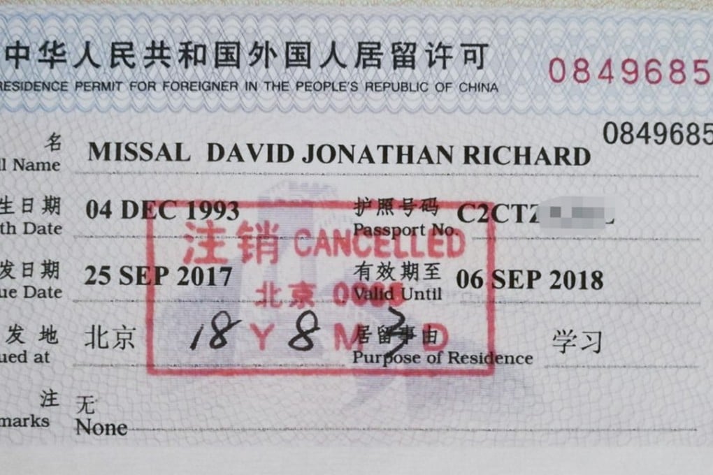 David Missal had been studying for a master’s degree in journalism and communication at Tsinghua University in Beijing when he found out his visa had been cancelled. Photo: Twitter