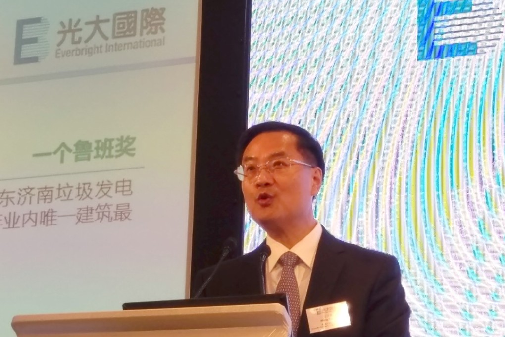 China Everbright International chief executive Wang Tianyi, speaking at the company's 2018 interim results media conference. Photo: Eric Ng