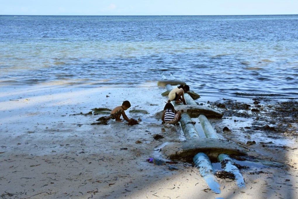 Pipes thought to transfer sewage to the sea on Boracay Island, in the Philippines, before the popular tourist destination was closed to tourists for six months. Picture: Kyodo