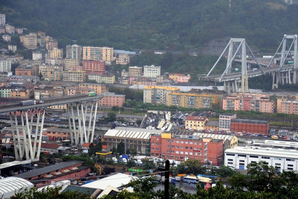The collapsed Morandi bridge in Genoa on August 14, 2018. Photo: Reuters