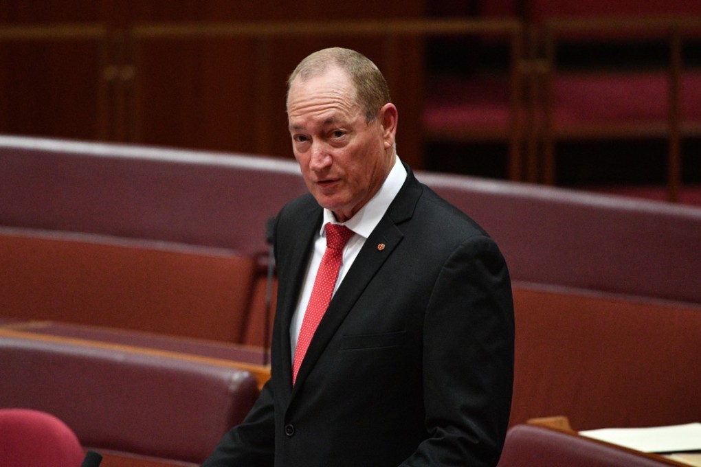 In one of the most divisive speeches seen in parliament since 1996 when far-right politician Pauline Hanson declared incorrectly that Australia was being swamped by Asians, Senator Fraser Anning on Tuesday called for a national vote on whether to ban Muslim migration. Photo: EPA