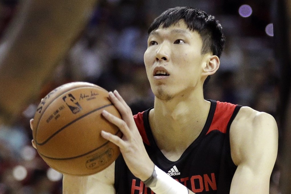 Houston Rockets centre Zhou Qi shoots a free throw against the Phoenix Suns during an NBA 2017 summer league game. Photo: AP