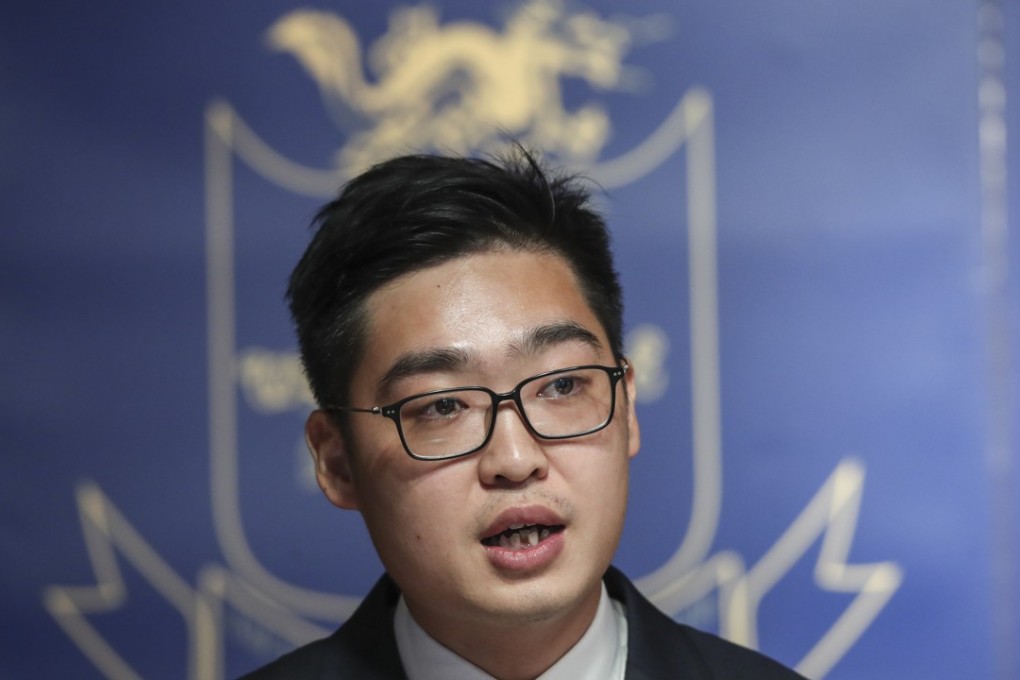 Andy Chan, convenor of the Hong Kong National Party, delivers his speech at the FCC. Photo: K.Y. Cheng