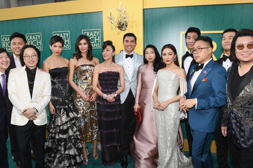 Crazy Rich Asians director Jon Chu (second from left), author of the novel the film is based on Kevin Kwan (far right) and cast members arrive for the film’s premiere in Hollywood. Photo: Emma McIntyre/Getty Images/AFP