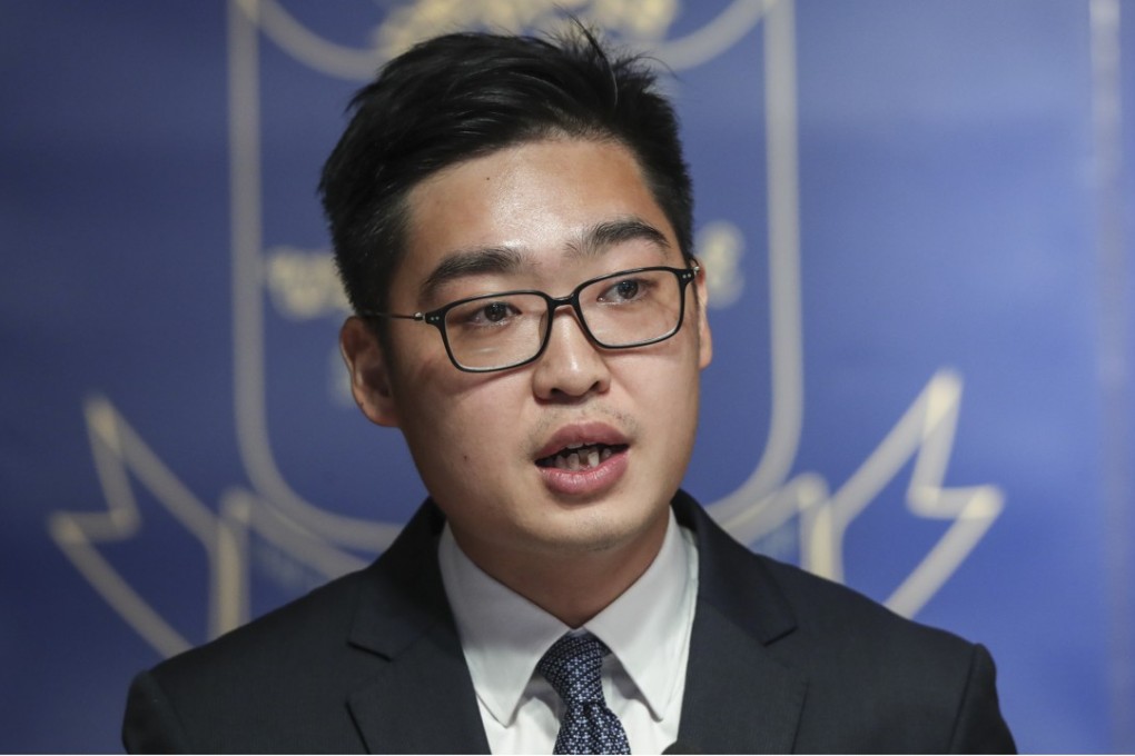 Andy Chan Ho-tin, convenor of the Hong Kong National Party, speaking at the Foreign Correspondents’ Club in Hong Kong. Picture: K. Y. Cheng