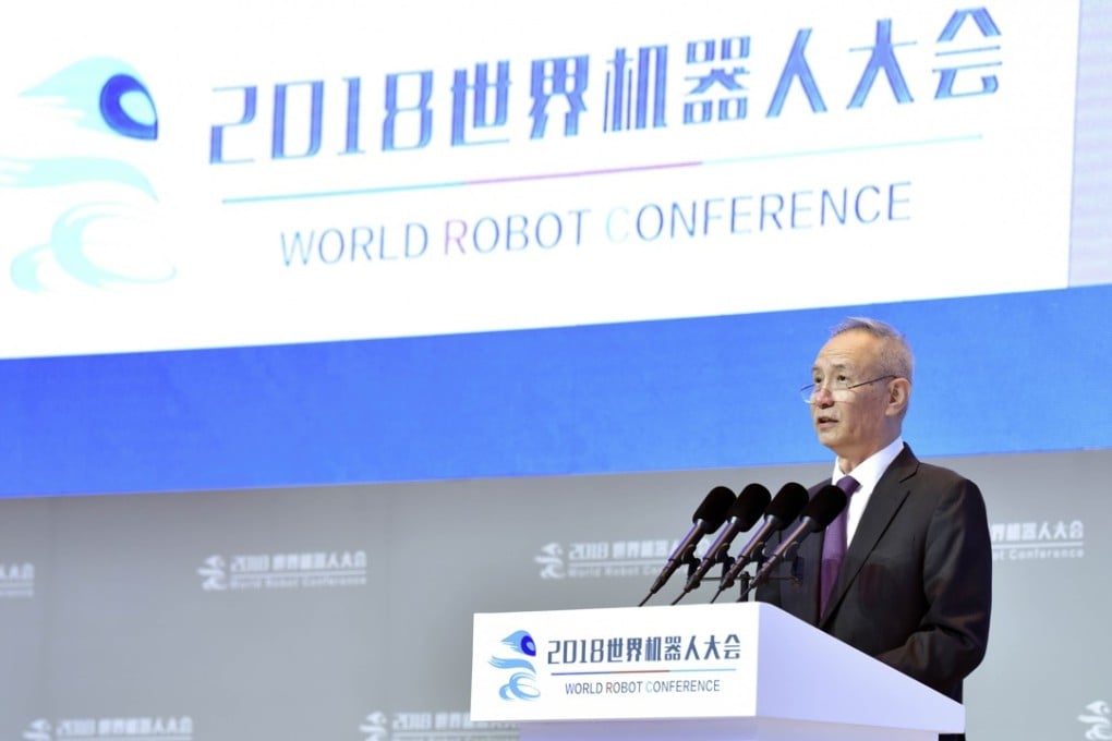Chinese Vice-Premier Liu He addresses the World Robot Conference in Beijing on Wednesday. Photo: Xinhua