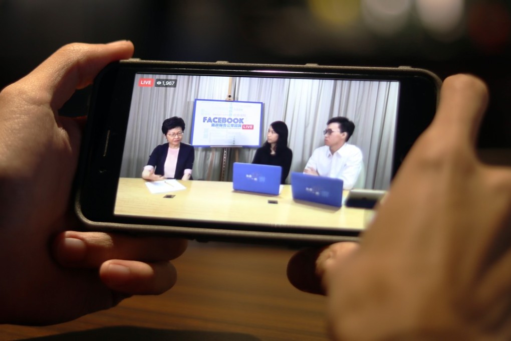 Lam’s outing on Facebook was the first time a Hong Kong chief executive has used the live platform since it was introduced in 2016. Photo: Winson Wong