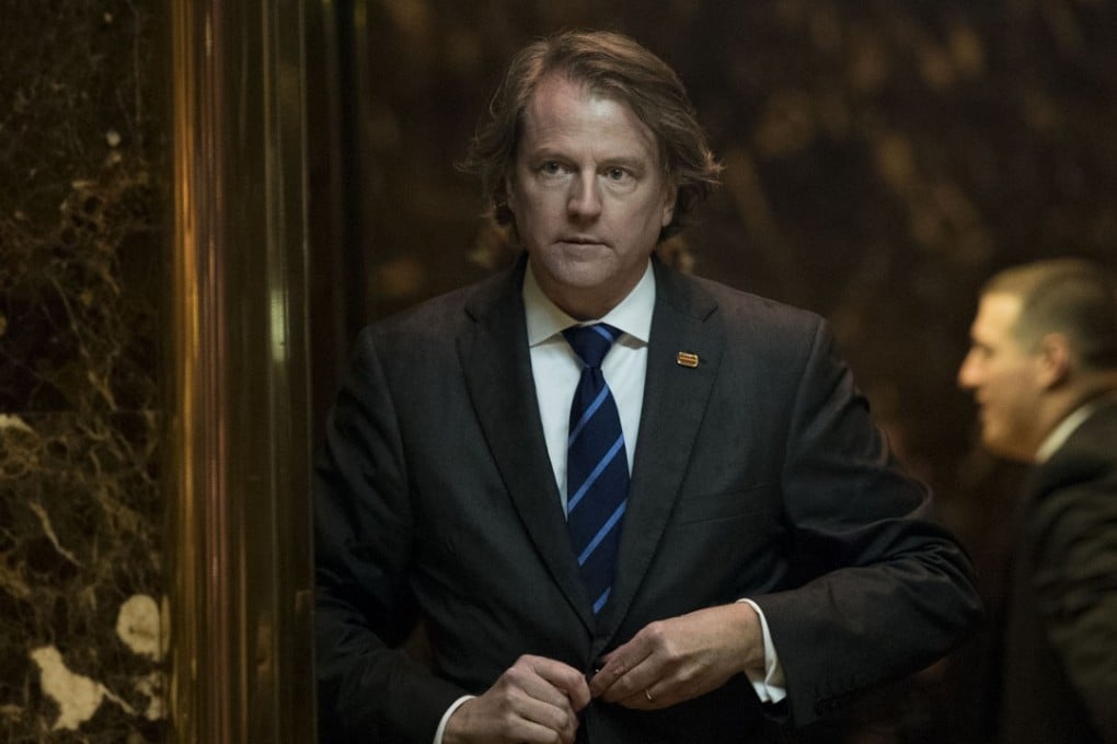 White House Councel Don McGahn in 2016. McGahn has had at least three voluntary interviews with investigators working for special counsel Robert Mueller. Photo: AFP