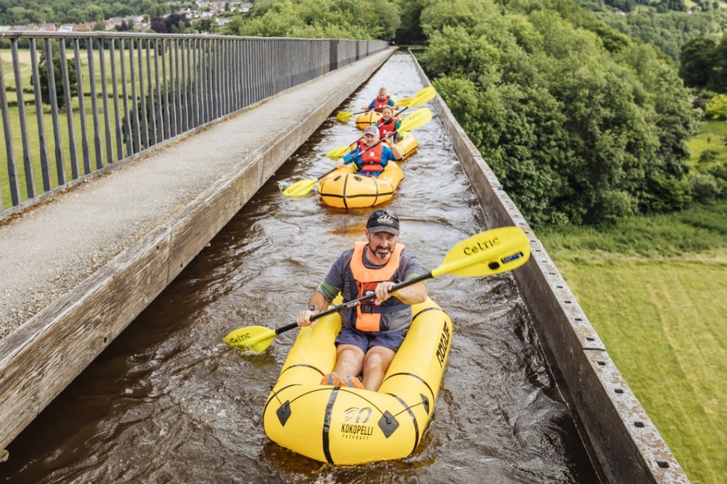 Packrafting over the Pontcysyllte Aqueduct in North Wales. Photo: Tom Martin