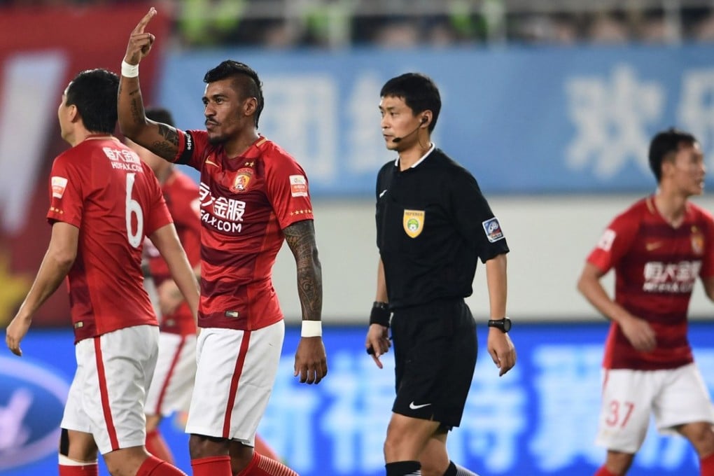 Paulinho of Guangzhou Evergrande gestures during the team’s Chinese Super League match against Beijing Guoan. Photo: AFP