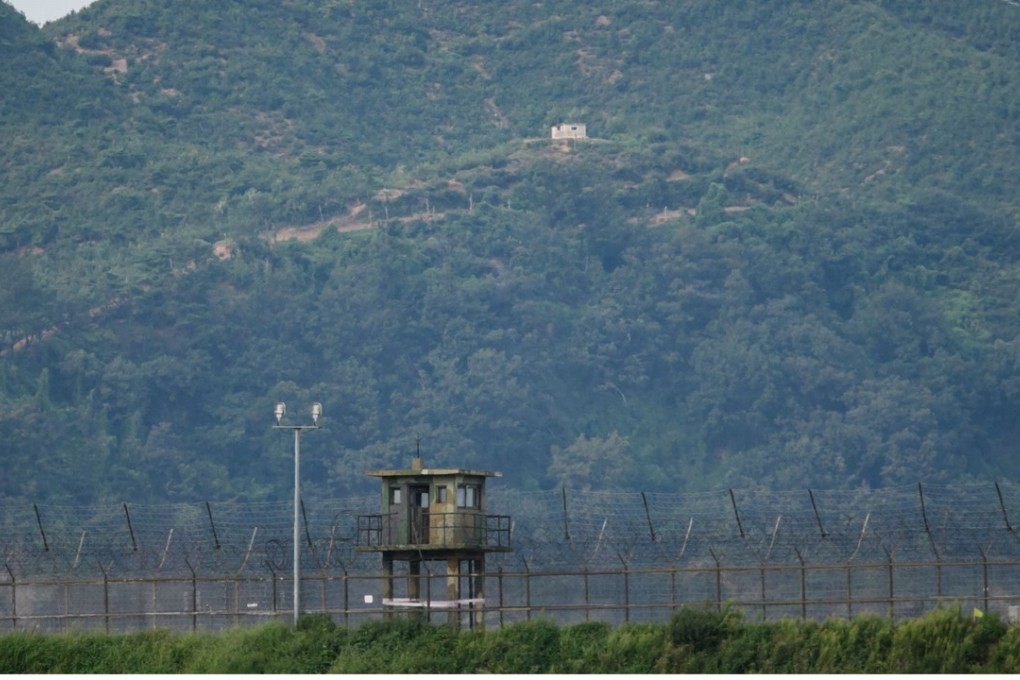 A North Korean guard post (top) behind a South Korean guard post in the demilitarised zone separating the two countries. Photo: AFP