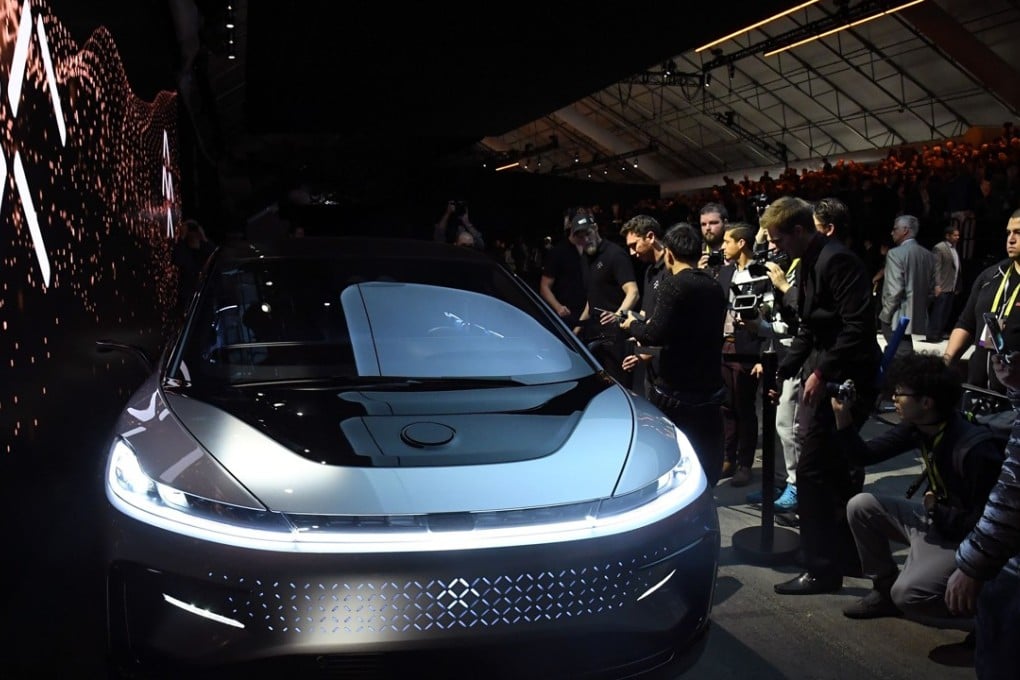Faraday Future's FF 91 prototype electric crossover vehicle at CES 2017 in Las Vegas on January 3, 2017. Photo: Agence France-Presse