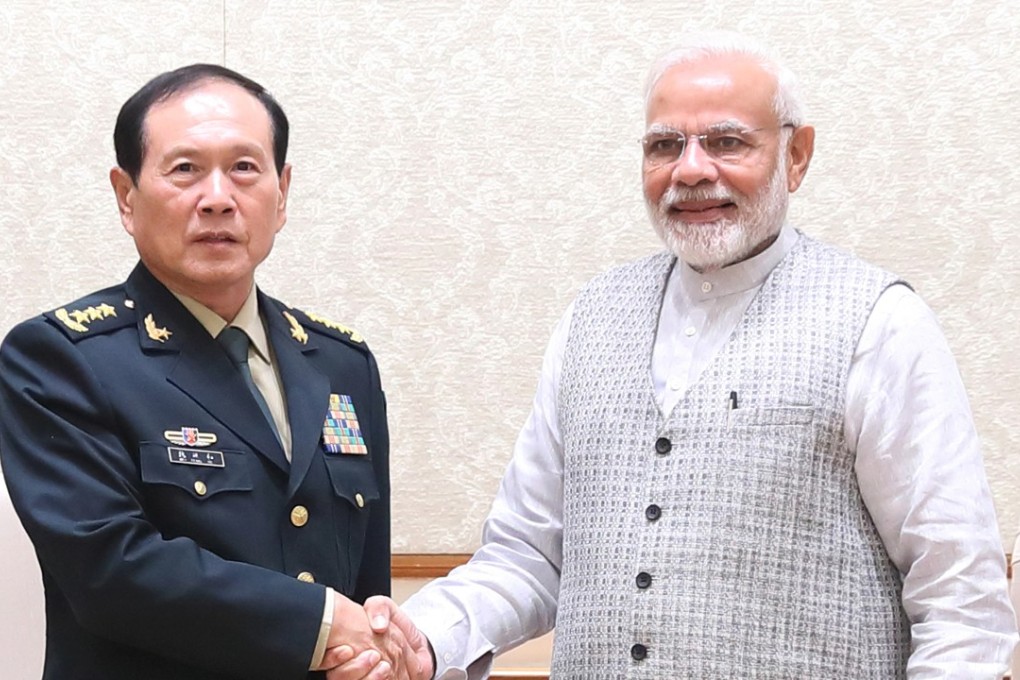 Wei Fenghe and Narendra Modi pictured in Delhi on Tuesday. Photo: Xinhua