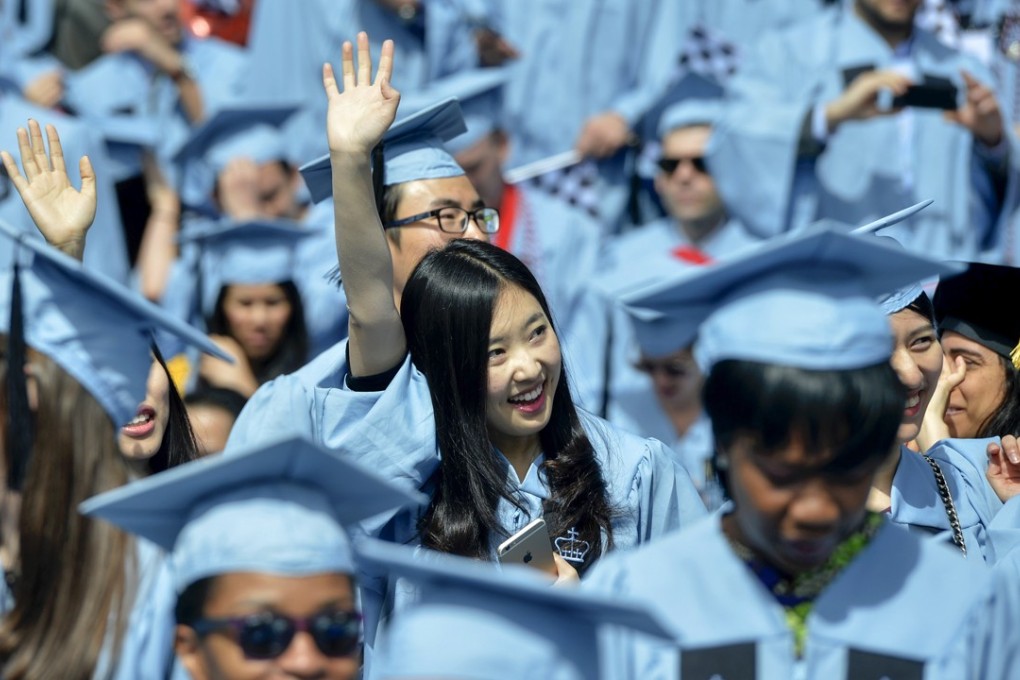 Chinese graduates of Columbia University attend the commencement ceremony in New York City in 2015. Improvements in education attainment have encouraged more women to strike out on their own. More Chinese are attending university overseas, and many return home to start a business. Photo: Xinhua