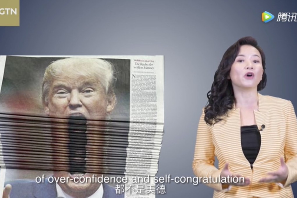 The CGTN video hosted by Cheng Lei suggested that Donald Trump showed the dangers of over-confidence. Photo: SCMP