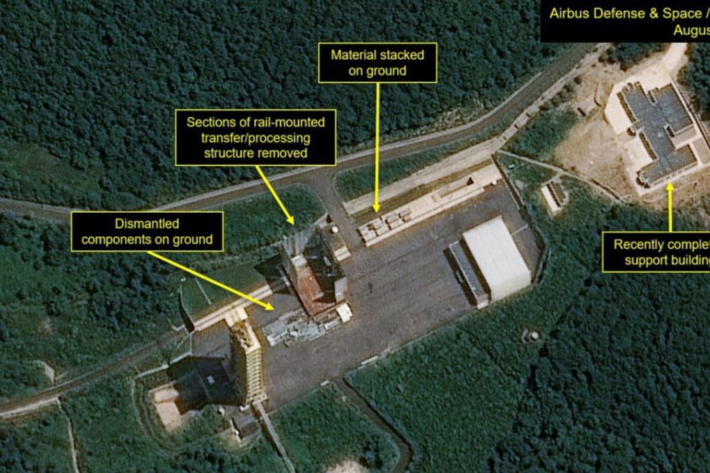 This satellite image from August 3 shows facilities being dismantled at the Sohae satellite launch site. The group 38 North believes the activity has stopped. Image: EPA