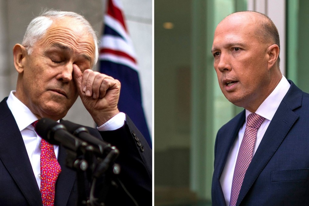 Malcolm Turnbull (left) and leadership challenger Peter Dutton. Photo: AFP