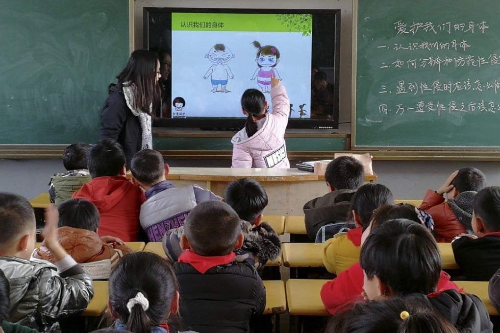 Wang Xueying teaches an anti-sexual abuse class to pupils in Changshu, China. Photo: Handout