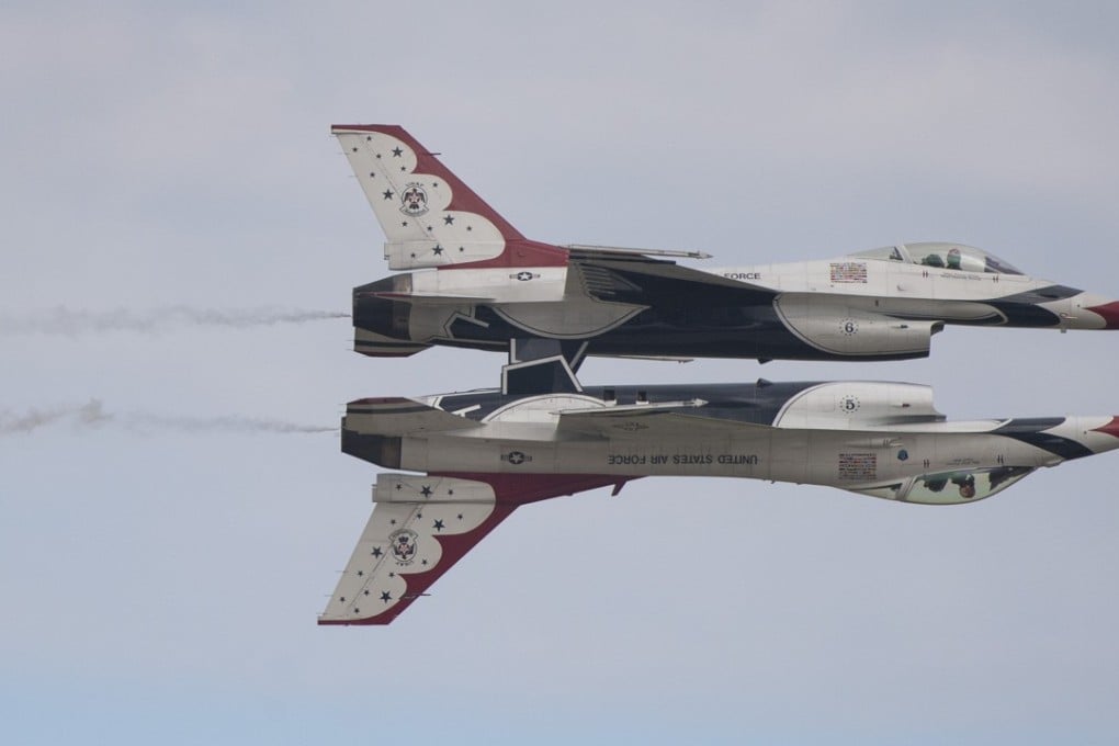 Two US Air Force F-16 Thunderbirds at an air show. Photo: AFP