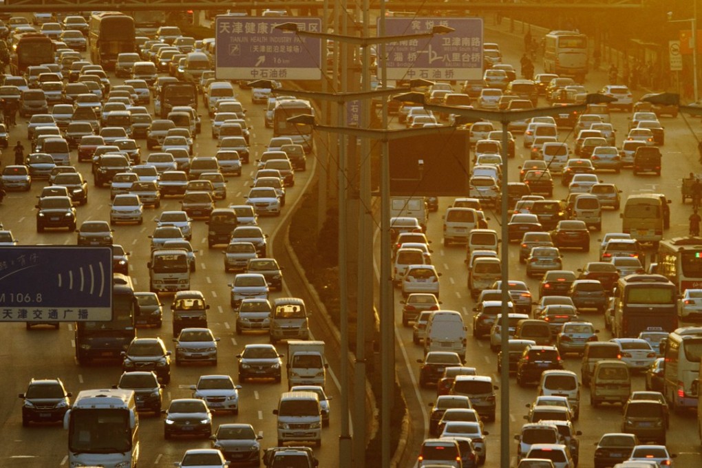 A general view shows traffic during rush-hour in Tianjin, China. Photo: AFP