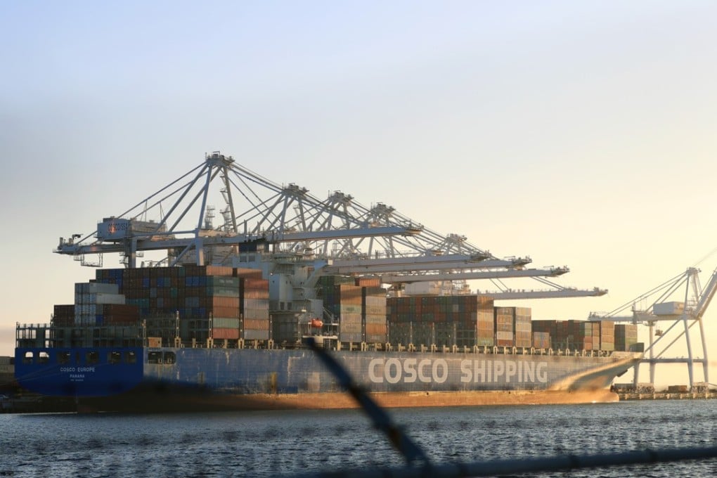 A container vessel of China COSCO Shipping Corp. is seen at the Port of Long Beach, in Los Angeles County on Aug. 23, 2018. Photo: Xinhua
