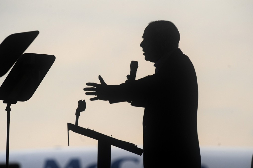 In this file photo taken on November 03, 2008 Republican presidential candidate Arizona Senator John McCain speaks at a campaign rally at the airport in Moon Township, Pennsylvania. Photo: Agence France-Presse