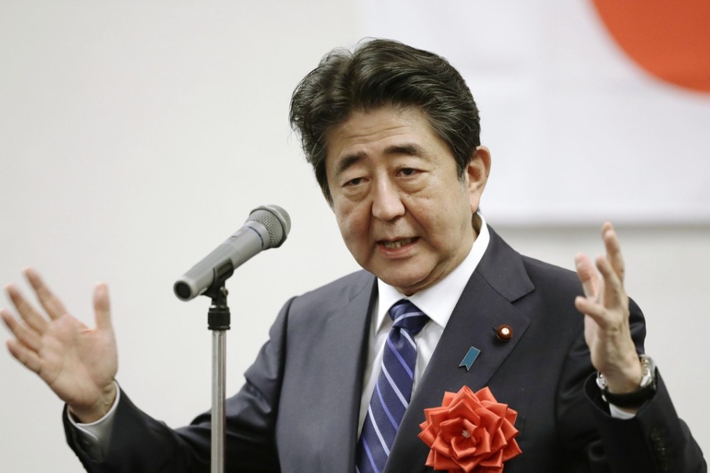 Prime Minister Shinzo Abe says Japan should maintain an advantage in “new realms” such as space and cybersecurity. Photo: Kyodo
