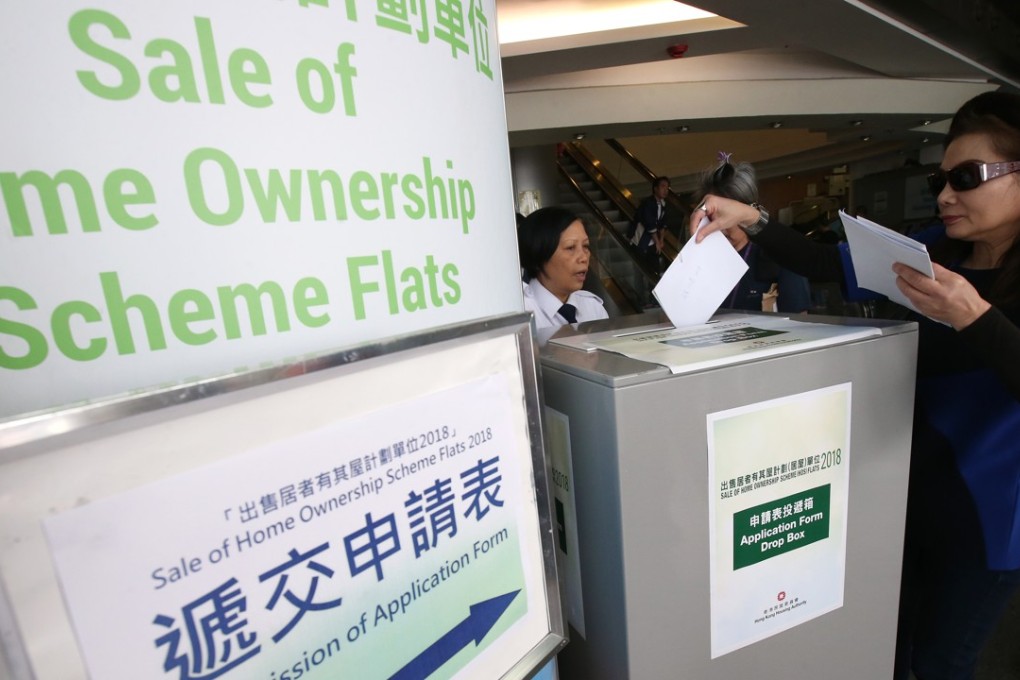 A woman in Lok Fu submitting her application for a sale of Home Ownership Scheme flats. Photo: David Wong