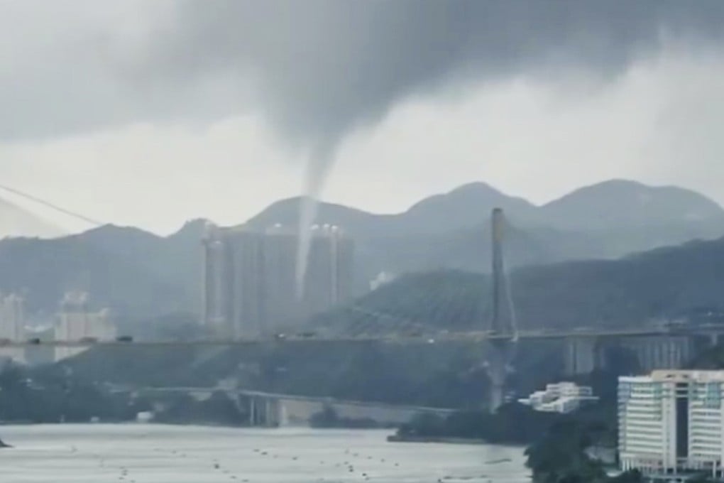The waterspout was spotted at about 11.30am near the Ting Kau Bridge. Photo: Facebook