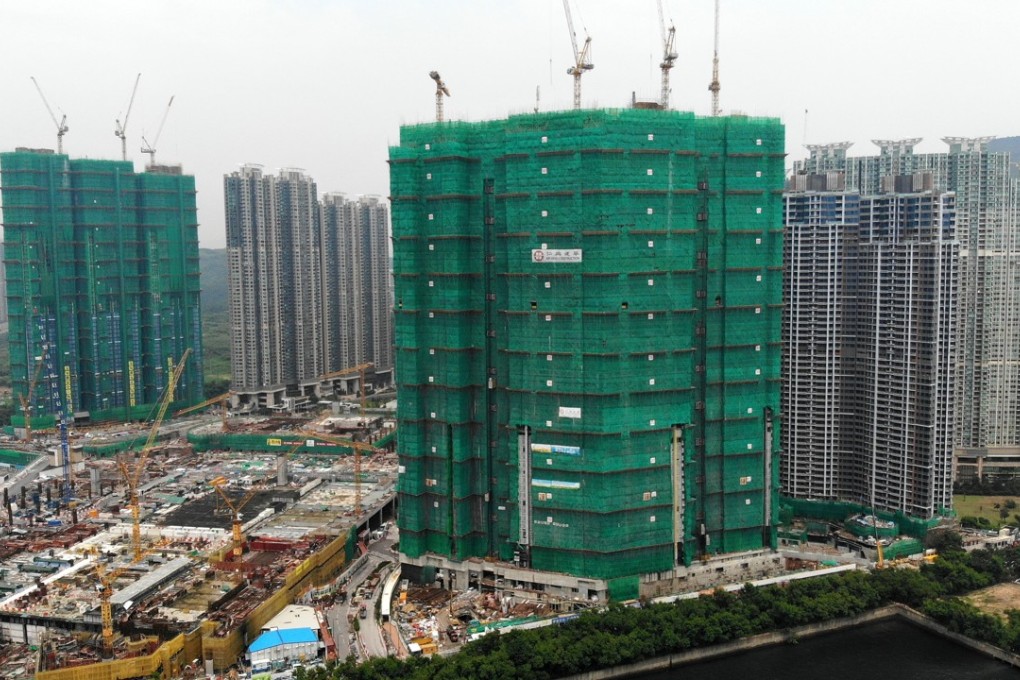 Drone aerial shot of Nan Fung Development’s LP6 (centre in green) residential project under development at Lohas Park in Tseung Kwan O. Photo: SCMP/Roy Issa